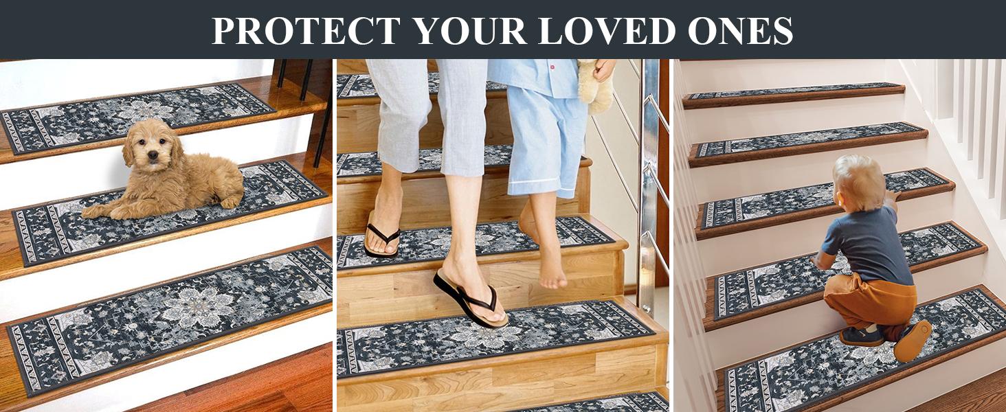 [SpringGlowUp] HEBE Carpet Stair Runner for Wooden Steps Indoor 8"x30" Peel and Stick Non Slip Stair Treads Reusable Easy To Install Sturdy Cleanable for Dogs Kids and Elders
