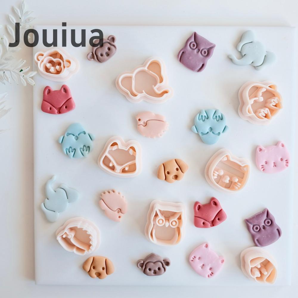 8pcs Mini Cat Dog Owl Monkey Fox Elephant Hedgehog Clay Cutter Set Animal-Themed Polymer Clay Cutters, Plastic Craft Molds for DIY Jewelry Making