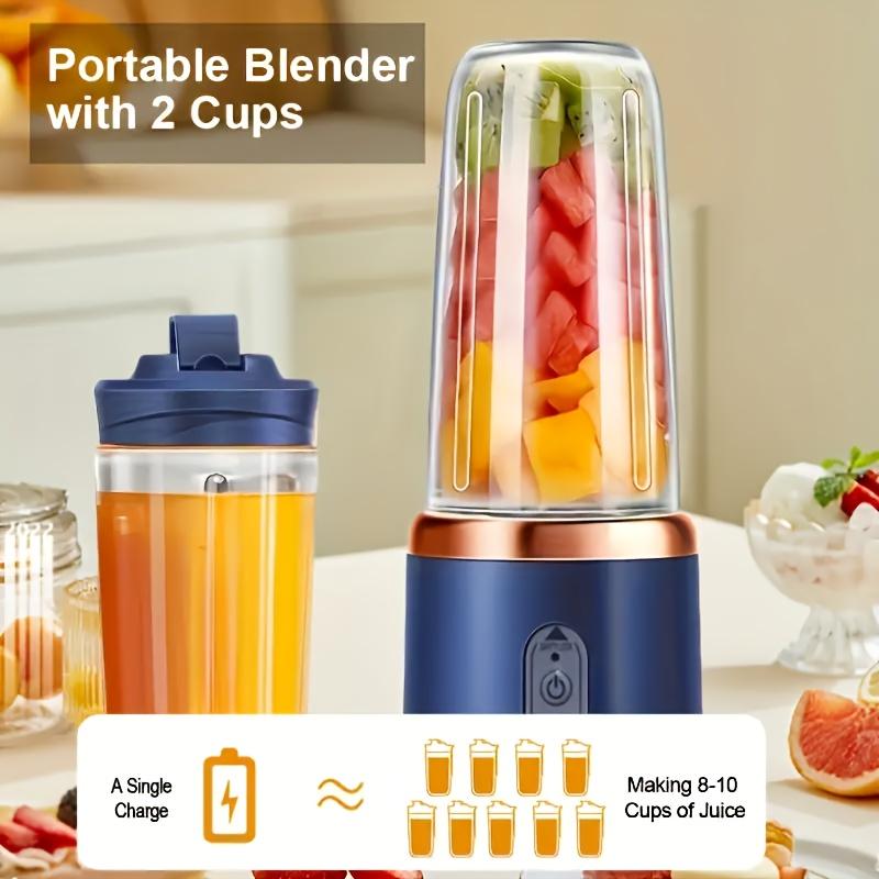 Upgraded 6-Blade 2-in-1 Portable Electric Juicer Blender, USB-Charging Juicer with 2 Cups, Sports Lid Blender Juice Cup, Cordless Multifunction Portable Juicer, Makes Smooth Juice, Fruit Mixer, Beverage Maker, Perfect Gift for Valentine's Day, Thanksgivin