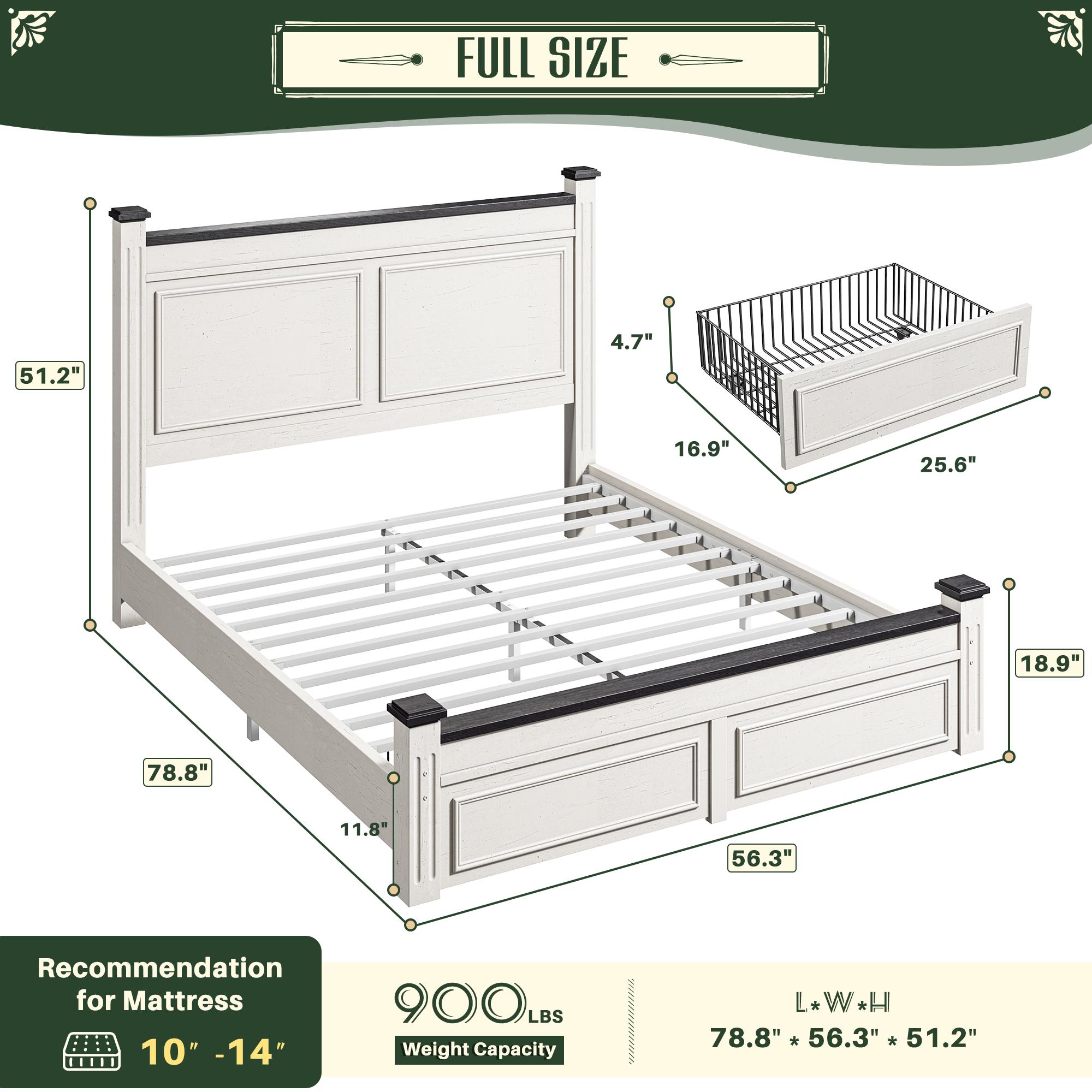 Raybee Wooden Bed Frames for Queen Size, King Bed Frame with 2 Drawers & 51.25" H Tall Headboard,Modern style Solid Wood Bed Frame/Durability& Silent /No Box Spring Required/Easy Assembly/Luxury Bedroom Furniture Design