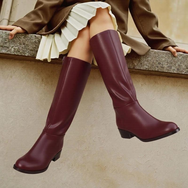 Knee High Boots Women Fashion Leather Boots with Round Toe Low Heel Flats Side Zip Stretch Long Tall wine Red Browen Boot for Fall Winter cowgirl Knee High Boots Women Fashion Leather Boots with Round Toe Low Heel Flats Side Zip Stretch Long Tall wine Red Browen Boot for Fall Winter cowgirl
