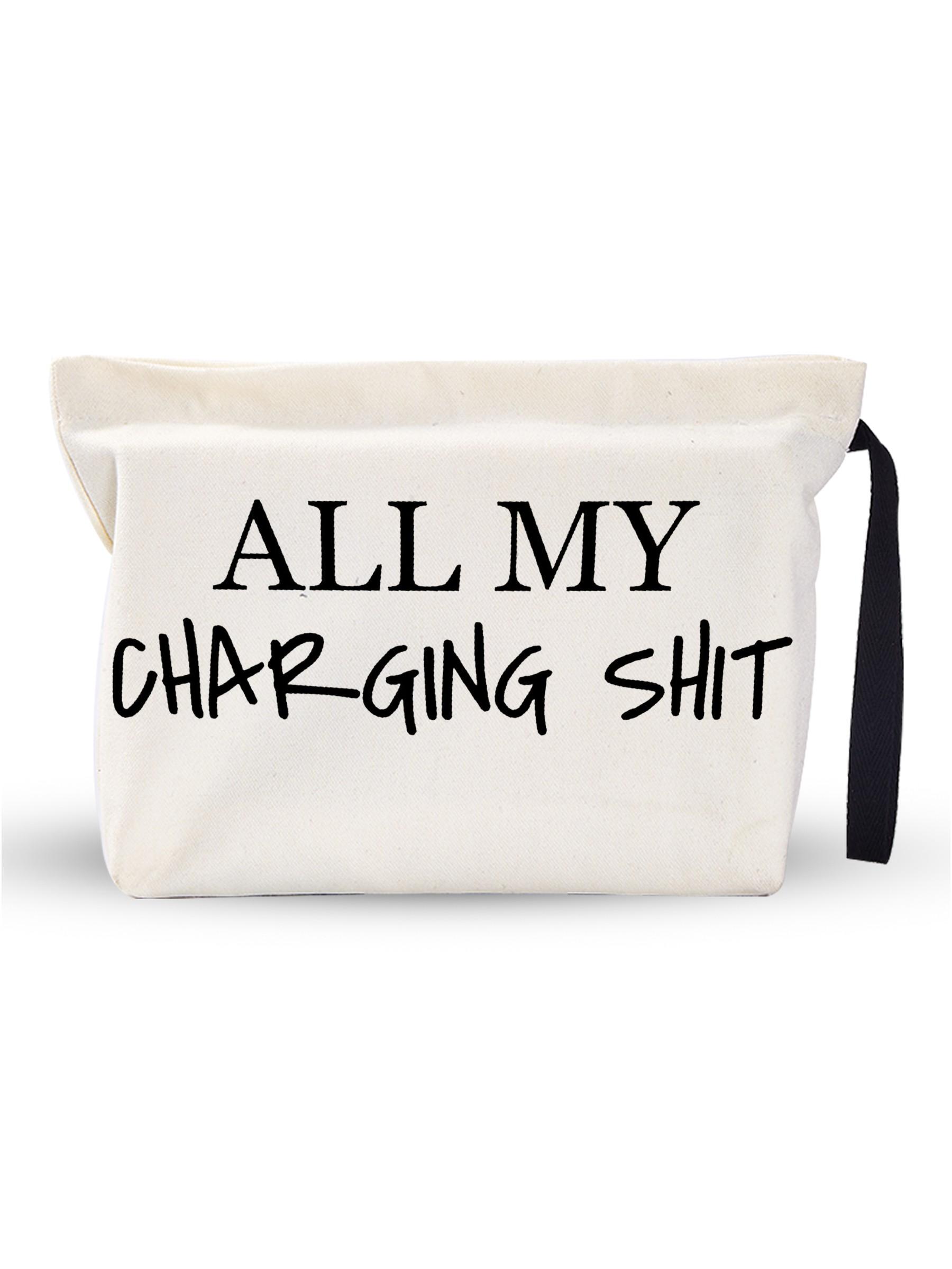 “All My Charging Shit Canvas Pouch – Versatile Storage for Charging Cables, Adapters, Cosmetics, Snacks, Small Tools & Miscellaneous Essentials | Thoughtful Gift for Friends, Colleagues, Partners, Self, Loved Ones | Perfect for Birthdays, Christmas, Valen