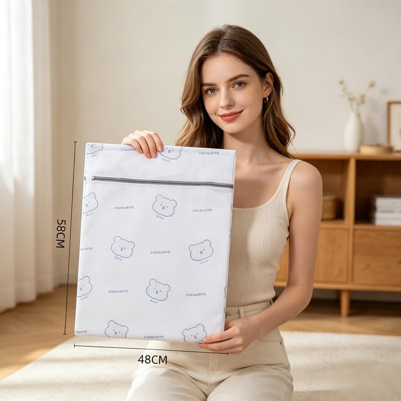 Cute Bear Print Mesh Laundry Bag with Zipper, Durable Fabric, Fine Wash Storage Bag, Suitable for Underwear, Outerwear, Clothes, Socks