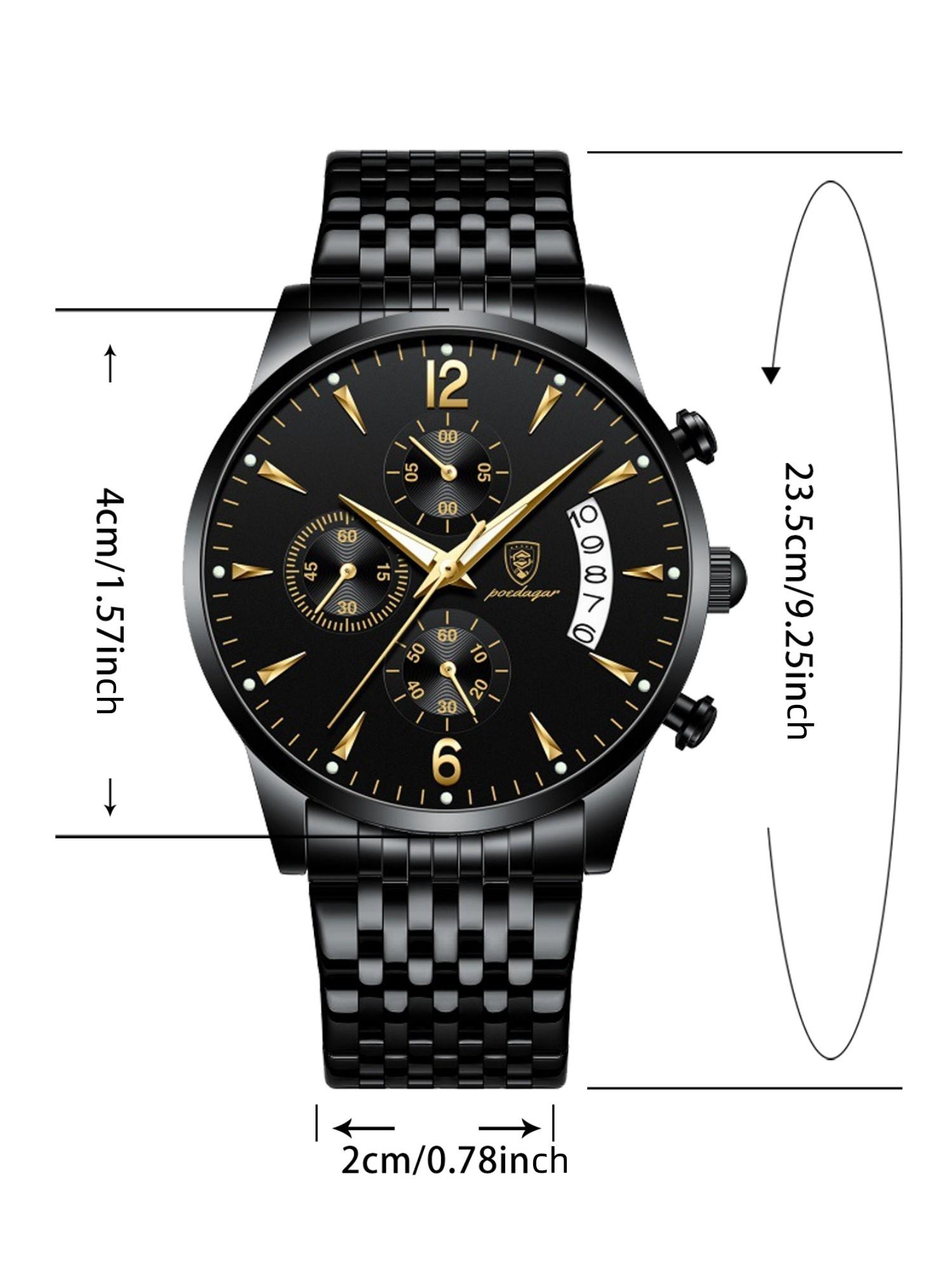 Men's Watch 30m Waterproof Business Fashion Gold Stainless Steel Strap Calendar Quartz Wristwatch Movement Luminous Fashionable Dial Gift for Father's Day Valentine's Day Water Resistant Watch