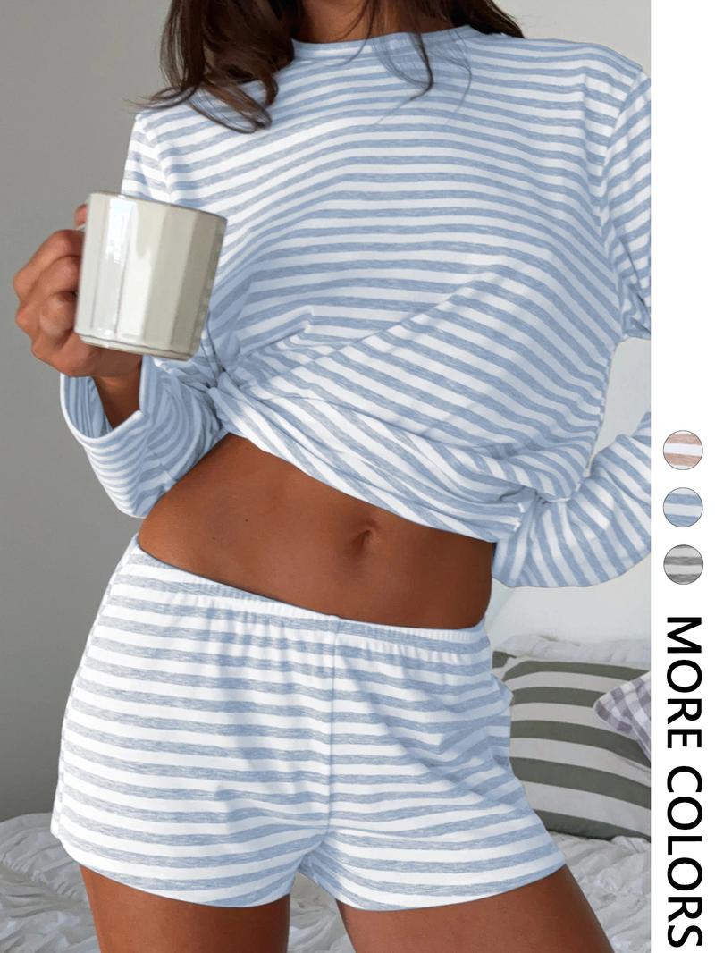 Women's Casual Striped Shorts Set, 2 Piece, Comfortable and Stylish, Perfect for Daily Wear, Ladies Fashion Clothing