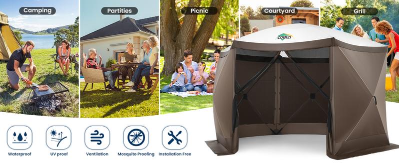 COBIZI 12x12ft Pop Up Gazebo Tent Screen House with Mosquito Netting and Sidewalls for Camping