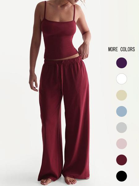 Two-Piece Set Women's Solid Color Cami Top & Pants, Casual Sleeveless Top & Pants for Daily Wear, Ladies Summer Clothes Two-Piece Set Women's Solid Color Cami Top & Pants, Casual Sleeveless Top & Pants for Daily Wear, Ladies Summer Clothes