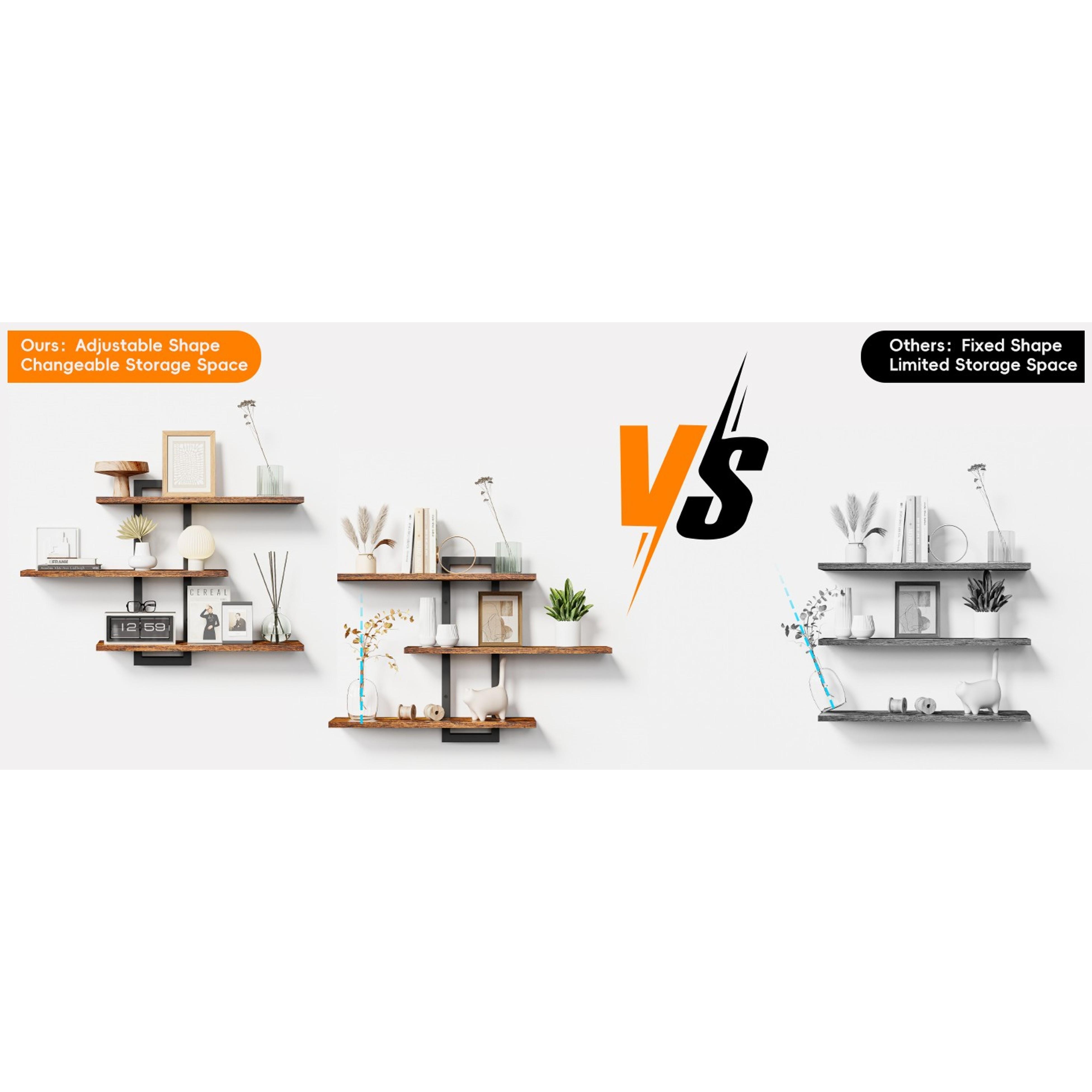Rustic Brown and Black Wooden Floating Wall Shelves Set - 3-Tier Hanging Storage Racks for Bathroom, Bedroom, Easy Installation, Home Organizer Decor, Rustic Look Rustic Brown and Black Wooden Floating Wall Shelves Set - 3-Tier Hanging Storage Racks for Bathroom, Bedroom, Easy Installation, Home Organizer Decor, Rustic Look