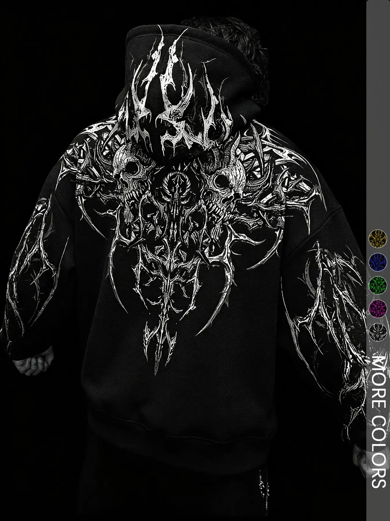 Unisex Skull Thorn Graphic Hoodie, Gothic Dark Street Oversized Pullover, Heavyweight Print Hooded Sweatshirt For Punk Party Daily Wear