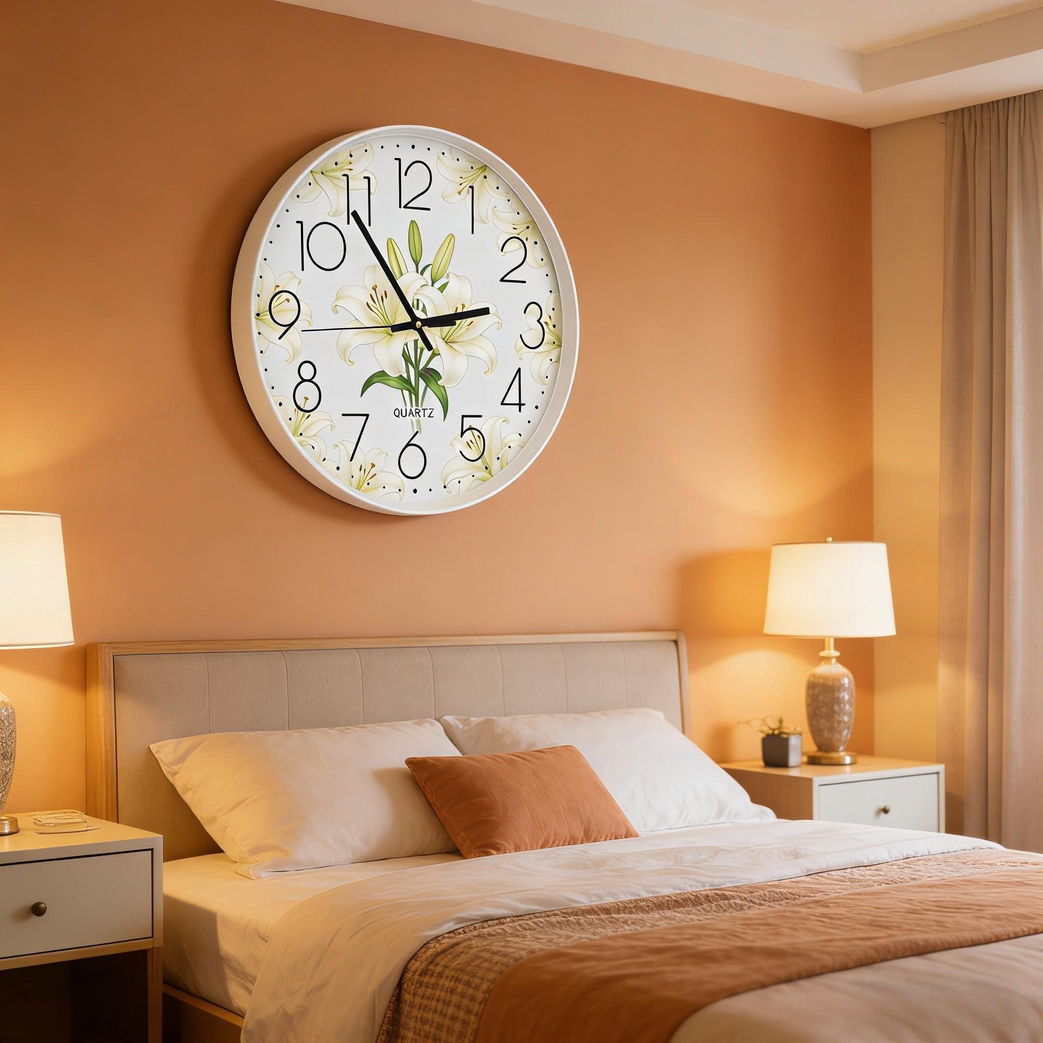 Silent Lily Flower Wall Clock, Modern Nordic Style Quartz Clock, No Drilling Decorative Wall Clock, Living Room Bedroom Home Fashion Clock