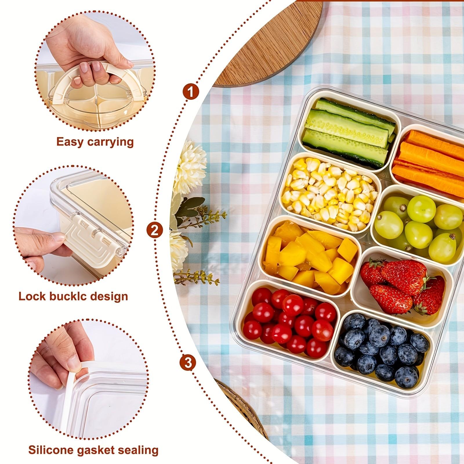 4/8 Compartment Transparent Snack Box with Lid & Handle, Plastic Kitchen Sealed Container, Portable Food Organizer for Lunch, Travel, Camping, Plastic Food Containers, Food Storage, Clear Container