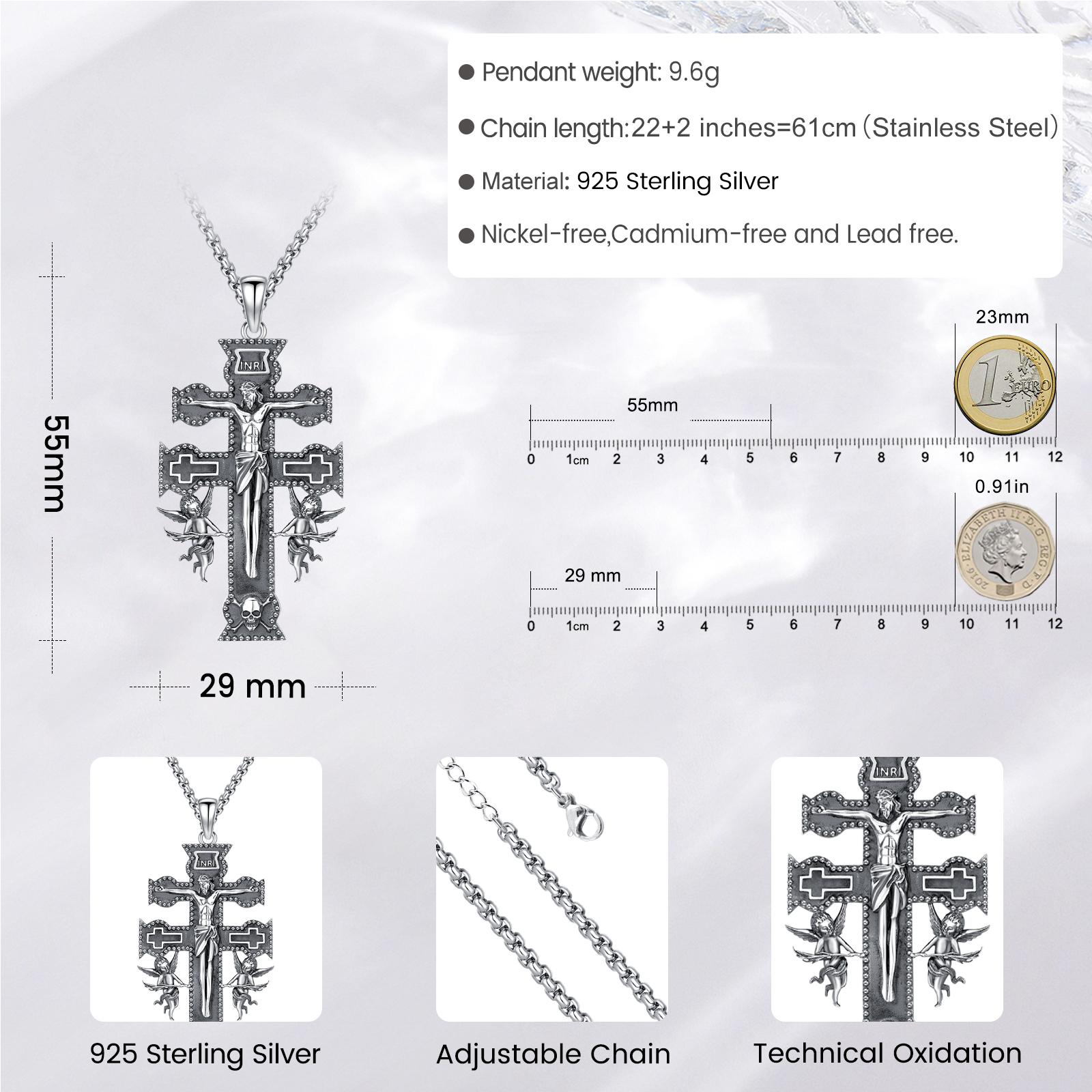 DRINSPER Cruz De Caravaca Plata 925, 925 Sterling Silver Caravaca Cross Necklace