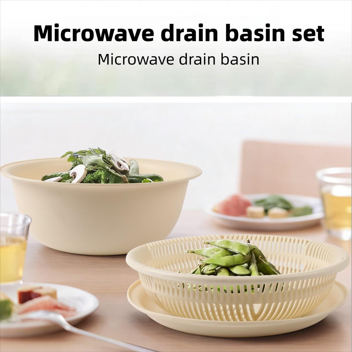 3-Layer Multi-functional Drain Basket - Microwave Safe Vegetable & Fruit Colander, Versatile Kitchen Strainer Set for Food Prep