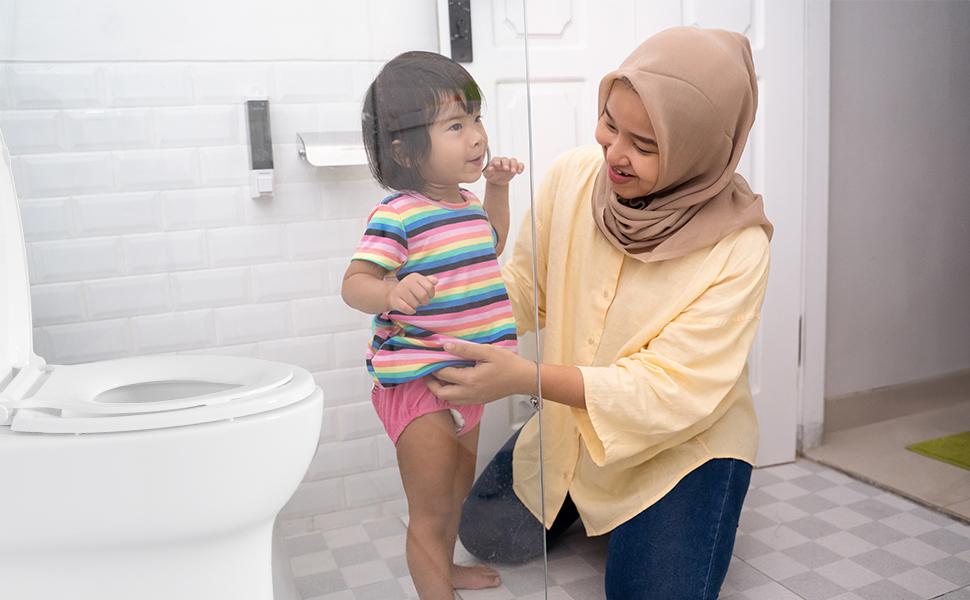 Hibbent Potty Training Toilet Seat, Built-in Magnetic Seat, Lid with Cover, Never Loosen and Slow Close Convertible Toilet Seat for Kids, Adult and Child (White, Elongated)