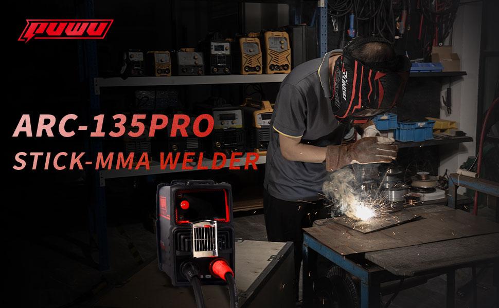 Puwu 110V 135A Rod Welder Digital Welder with Overheat Protection, Electrodes, Digital Screen, Quick Connectors, and Hot Start - Mini MMA Arc Welder