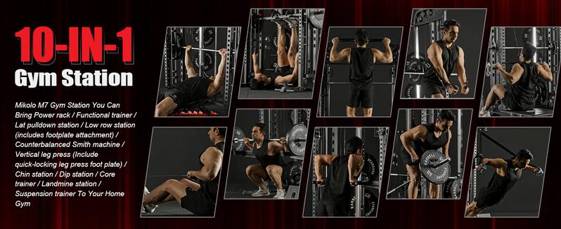 Smith Machine, Power Cage with Functional Trainer and Vertical Leg Press Attachment, All-in-one Power Rack Squat Rack for Home Gym Lat Pulldown System Strength Training Equipment Push Up Stand