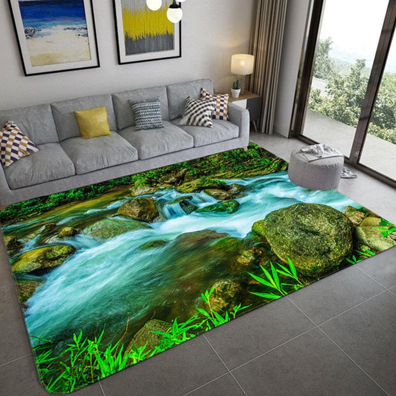 Green Forest Tree Hole Flannel Area Rug - Realistic Jungle Landscape Print Soft Mat for Living Room, Non-Slip Nature Home Decor#ForestRug #TreeHoleMat #JungleLandscapeDecor #RealisticCarpet #NonSlipFlannelRug