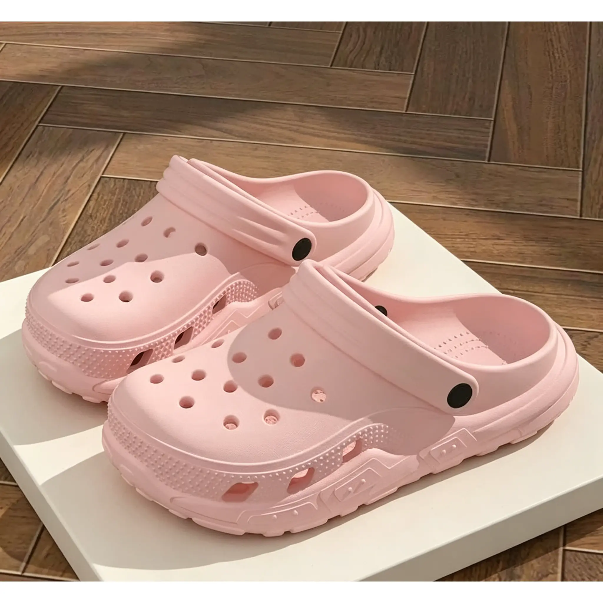 Trendy Black Clogs with Thick Cushioned Sole - Ultra Lightweight Breathable Slip-On Shoes for Outdoor Activities, Beach Trips, and Casual Style