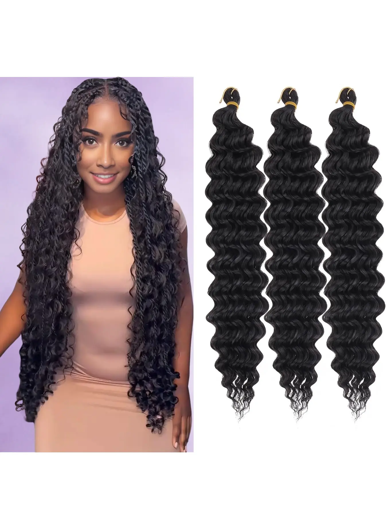 Ocean Wave Crochet Hair 3 Packs 24inch 30 Inch 2 Sizes Available Deep Twist Crochet Hair Bohemian Braiding Curly Multiple Colors Available Synthetic Braiding Hair Extensions For Women
