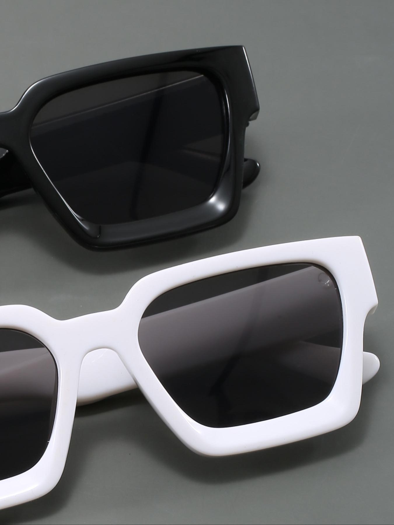 Men's Retro Style Rectangular Full Frame Glasses, Fashion Eyewear for Outdoor Activities & Casual Wear, Pack of 2, Trendy Shades