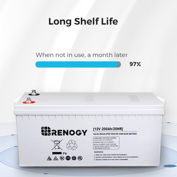 Renogy Deep Cycle AGM Battery 12 Volt 200Ah, 3% Self-Discharge Rate, 2000A Max Discharge Current, Safe Charge Most Home Appliances for RV, Camping, Cabin, Marine and Off-Grid System, Maintenance-Free