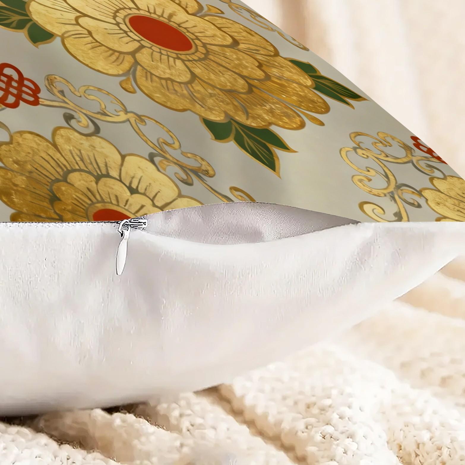 1 Pack 18×18 Inch Vintage Floral Pattern Throw Pillow, Classic Asian Style Decorative Accent Pillow, HD Digital Print Non-Fading Soft Decorative Cushion with Invisible Zipper for Couch, Sofa, Bed, Living Room and Bedroom