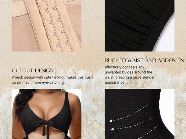 SHAPSHE Women's Tummy Control Swimsuit One Piece Slimming Bathing Suit Cutout Tie Knot Front Push Up Swimwear