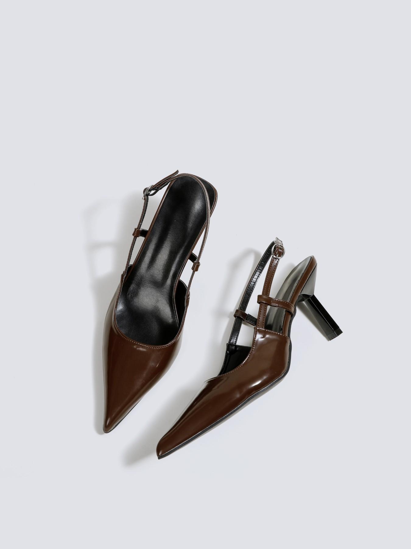 Women's Matte High Heel Shoes, Slip-On Party Wedding Shoes, 7cm Formal Footwear, Pointed Toe Sandals with Back Strap