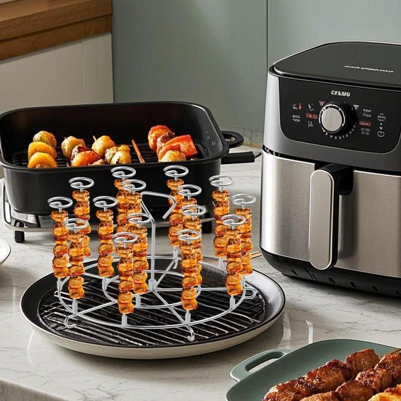 7-Inch BBQ Grill Tool, 304 Stainless Steel, Air Fryer Accessory, Vertical Grill Skewers, Microwave Grill, Easy Assembly, Home & Commercial Use