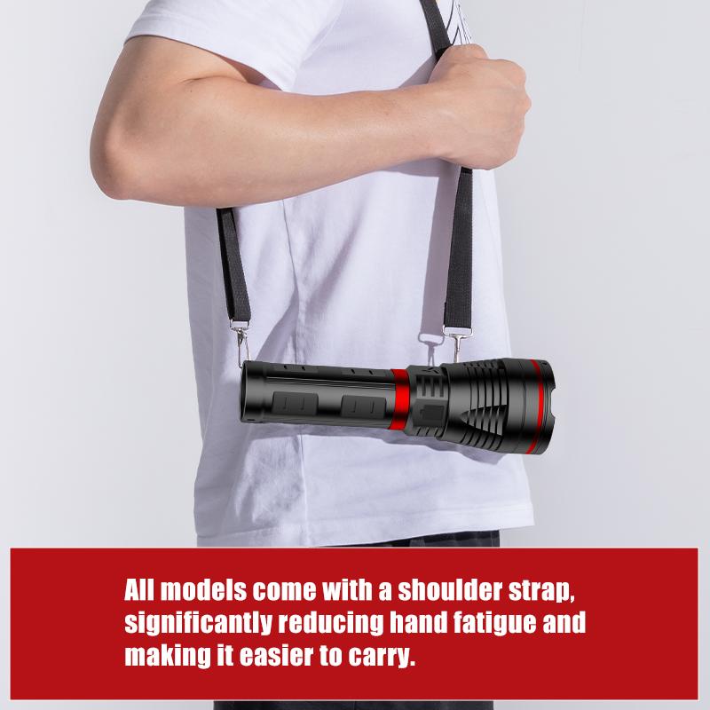 SKYFIRE Model 1209 -2800 Lumens Rechargeable LED Flashlight  – Super Bright, 3 Modes, Waterproof, with Shoulder Strap – For Camping, Emergency, and Outdoor Use