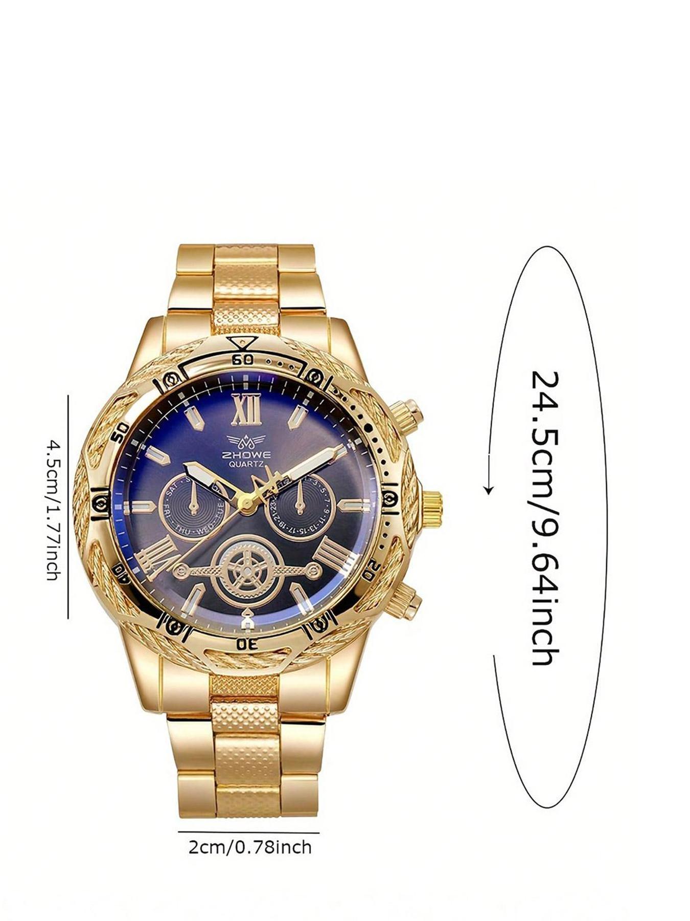 3 counts - Men's Heavy-duty Steel Band Large Dial Watch! Roman Numeral Chronograph, Business Commute All-rounder, Perfect Gift for Father's Day or a Birthday Present for a Partner