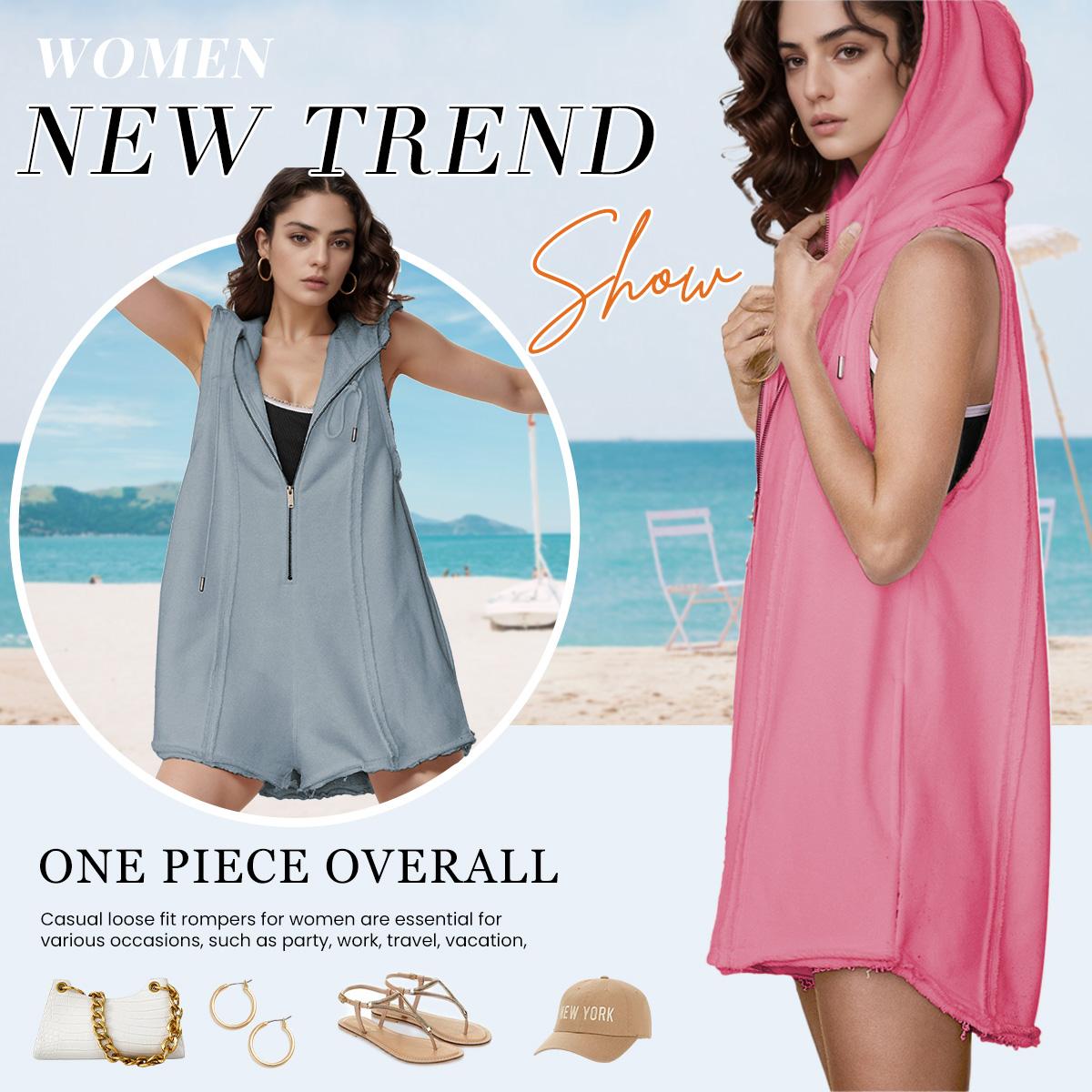 TAQCUX Women's Sleeveless Hooded Jumpsuit - Casual Short Half Zipper Rompers for Summer Outfits - Fitted & Minimalist Design - High-Quality Cotton Material - Versatile for Beach & Gym - Black Basic