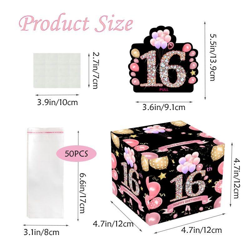 Party Gift Box, Birthday Sweet Savings Box, Surprise Pull-Out Gift Box with 50 Transparent Bags, Fun Way to Give Cash Gifts