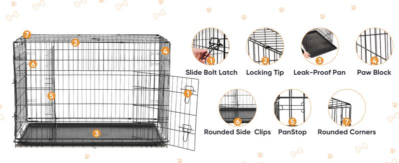 RIMIKING Constructed Durable Double Door Dog Crate,Five Sizes Available, Dual-Door Design, Secure Locking System,  Leak-Proof Pan,Rounded Corners & Clips,Removable Divider Panel,Sturdy Metal Construction,Visualization Feature,