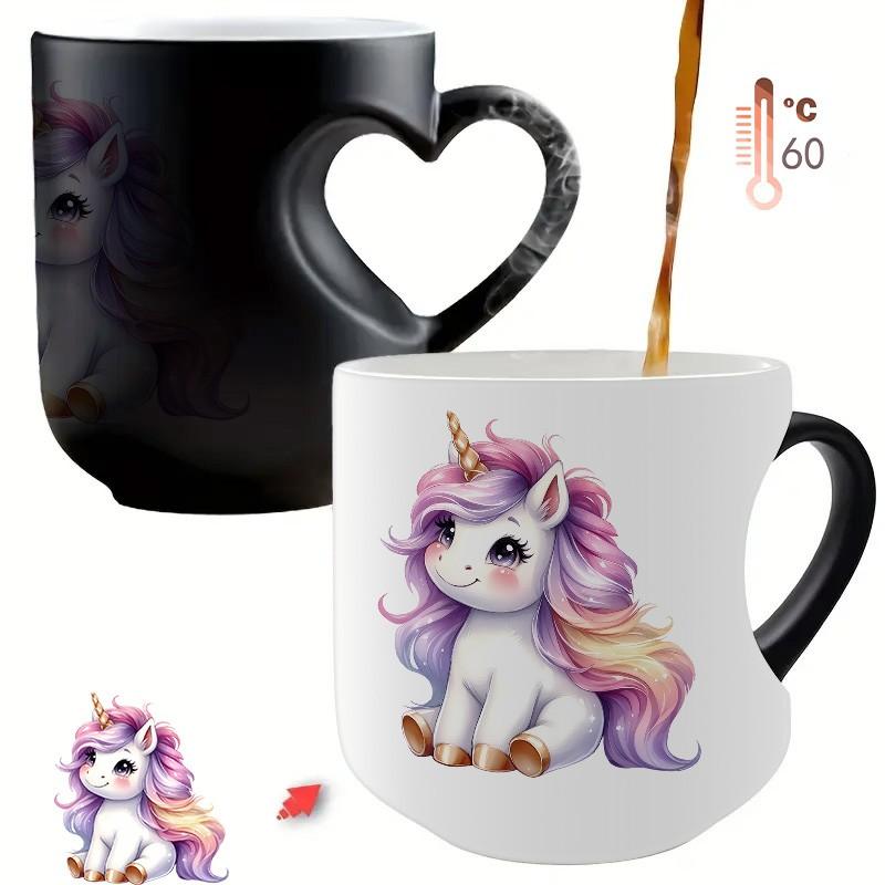 Unicorn Color-Changing Mug - Thermosensitive Ceramic Cup Changes Color When Hot Drinks Are Added, Cute Magical Unicorn Design, Hand Wash Only, Reusable Gift for, Tea, Cocoa, Coffee