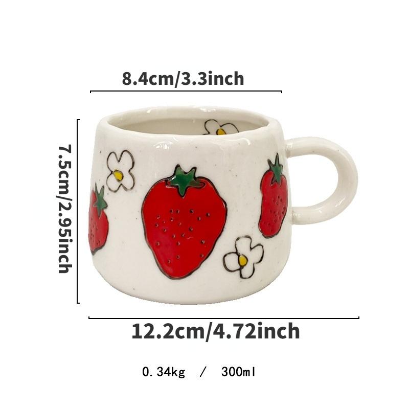 Hand-Drawn Fruit Pattern Ceramic Coffee Mug, Perfect Gift for Home Office Activities Christmas Birthdays, Unique Artistic Design, Ceramic Mugs
