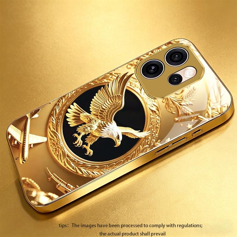 Majestic white-headed golden eagle phone case suitable for OPPO Reno2 F/Reno3 Pro 5G/Reno4/Reno4 Pro/Reno4 5G/Reno4 Pro 5G/Reno5 4G/Reno5 Pro 5G/Reno6/Reno6 5G/Reno6 Z Light luxury gold glass texture phone case