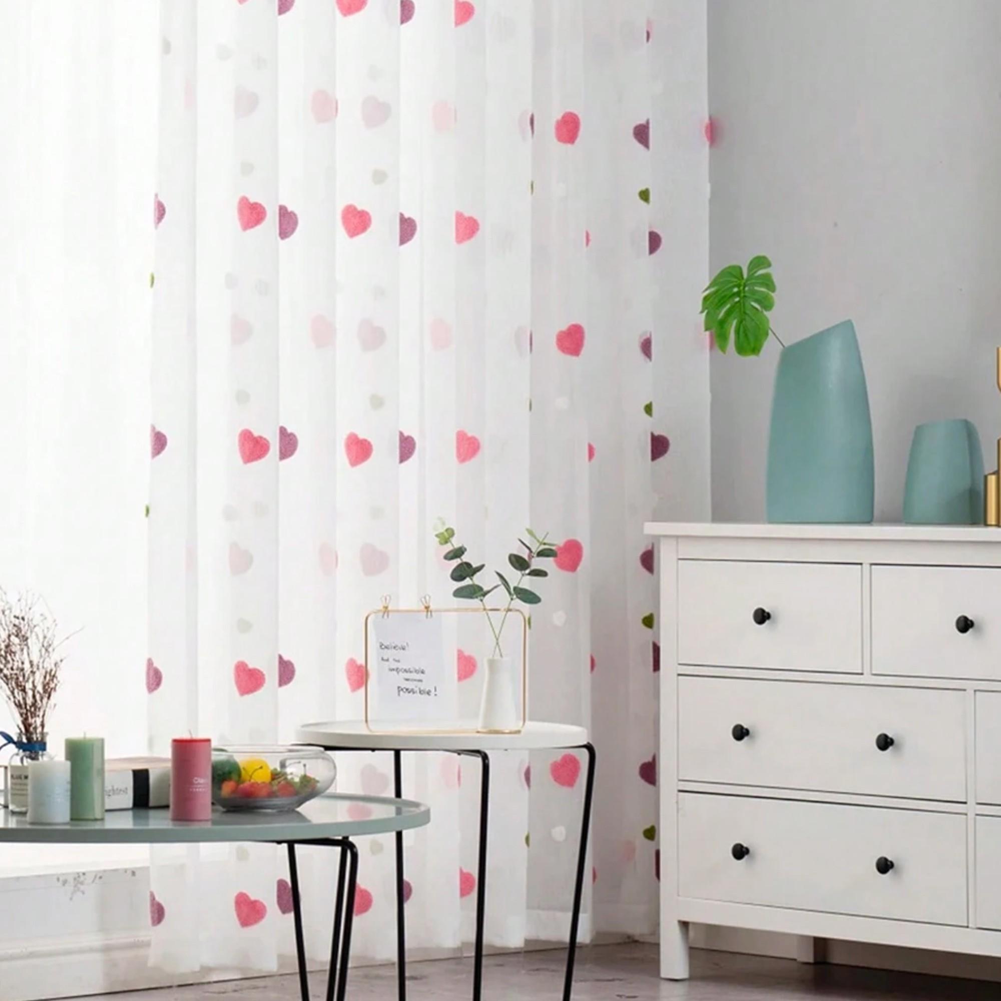 1pc Sweetheart Heart-Shaped Semi-Sheer Curtain, Modern Drapes for Bedroom Girl Room Decor, Atmosphere-Enhancing Window Treatment