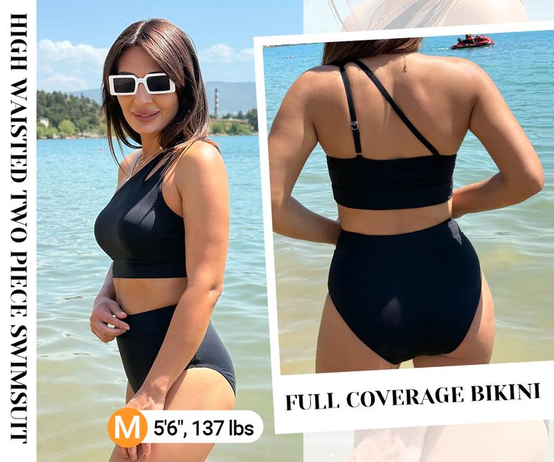 Yonique Two Piece High Waisted Swimsuits for Women - One Shoulder Bikini Tummy Control Bathing Suit 2025 Full Coverage