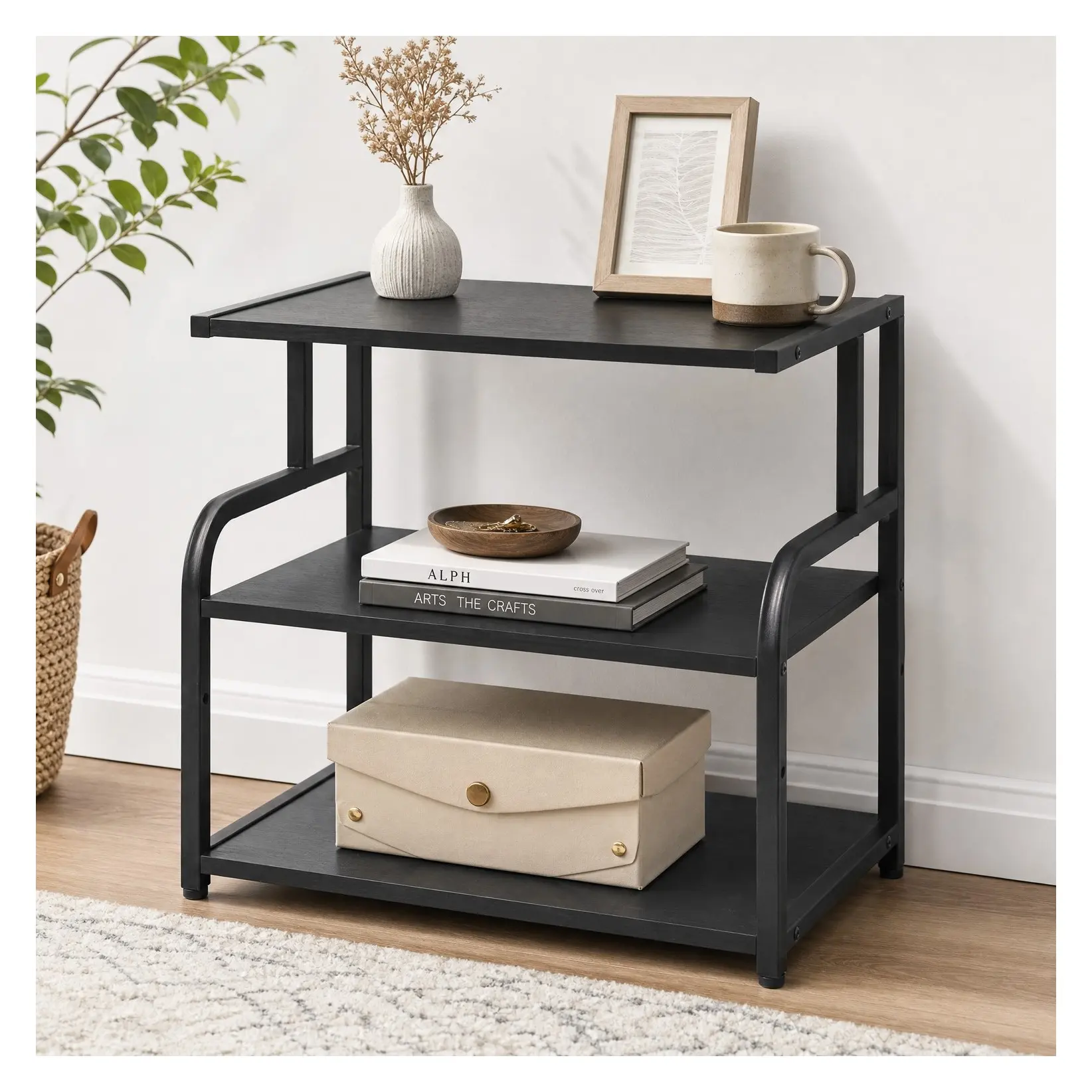 3-Tier Printer Stand with Adjustable Shelf, Under Desk Printer Storage Organizer, Office Storage Rack for Home Office, Kitchen, Living Room, BlackGift