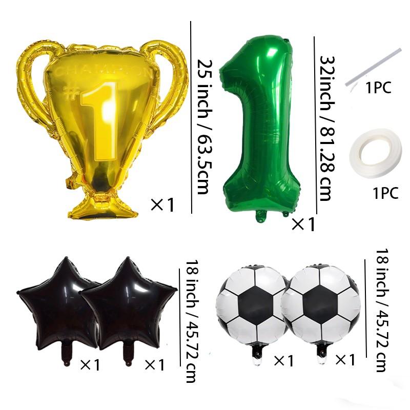 Soccer Trophy Number Foil Balloons, Multi Shape Mixed Color Set, Sports Events, Championship Celebrations, Festival & Party Decor