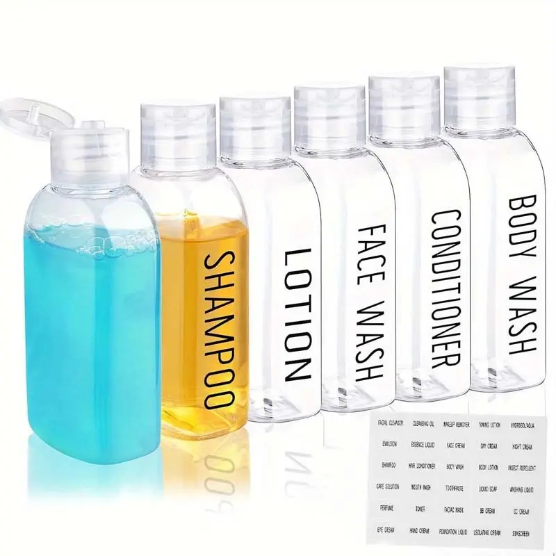 6pcs Leakproof Travel Bottles,3.4oz Clear PET Plastic, with Flip Caps for Shampoo, Conditioner, Portable Toiletry Containers for Travel Essentials, Travel Bottles for Toiletries