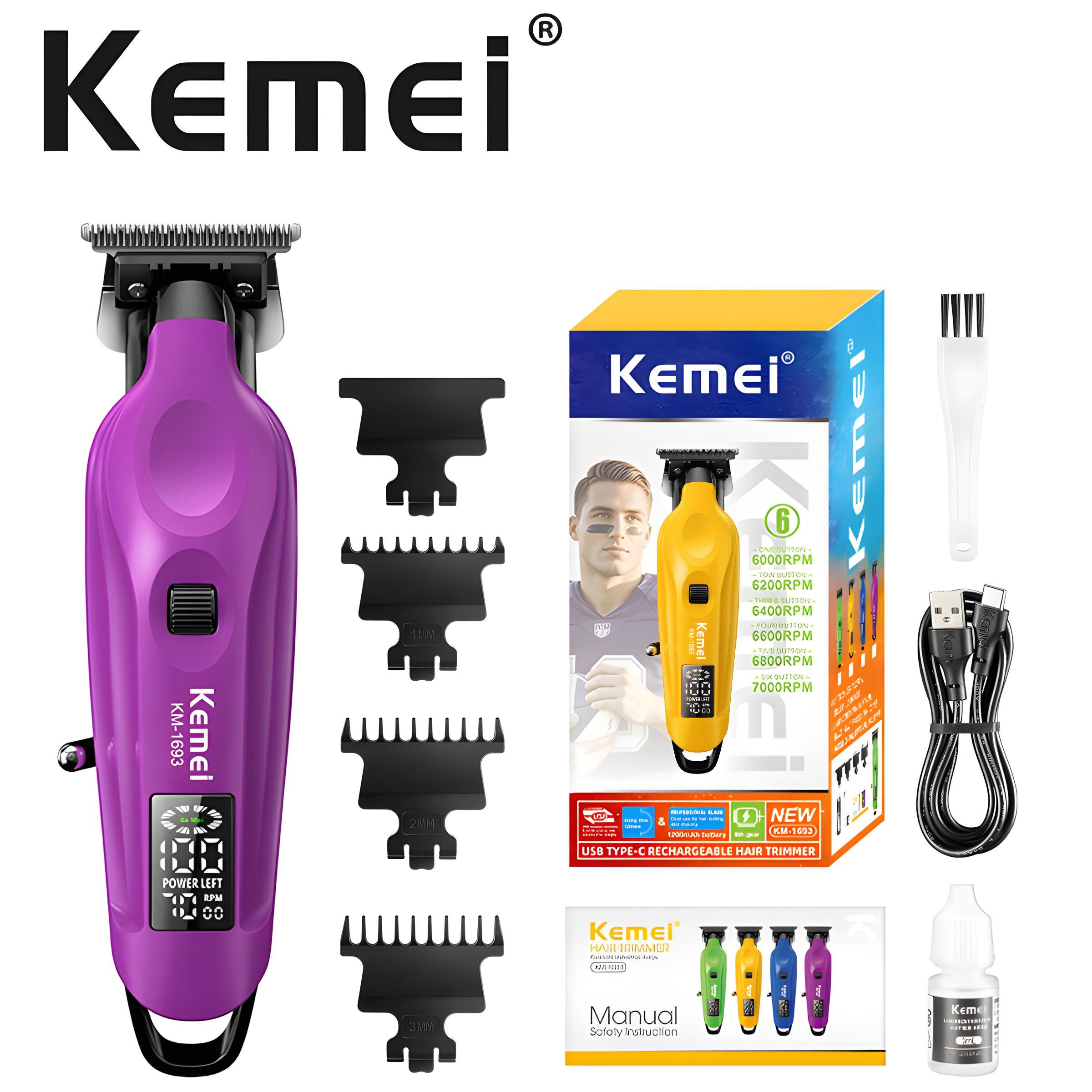 Kemei Km-1693 Men's Professional Hair Trimmer, USB Charging, 7000rpm High Precision Clipper, 1200mah Battery, Speed Adjustment