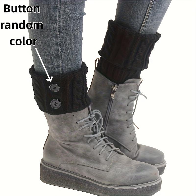Y2K Women Short Knit Leg Warmers, Cable Knit Button Decor Footless Slouch Sock Cuffs, Versatile Warm Cropped Ankle Sock Covers, Slouch Socks, Ankle Length
