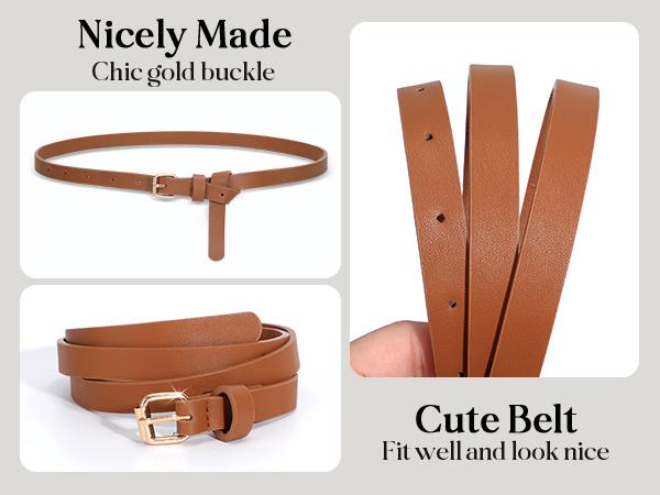 JASGOOD 4 Pack Skinny Women Leather Belt for Dresses Thin Waist Belt with Gold Buckle for Jeans Pants