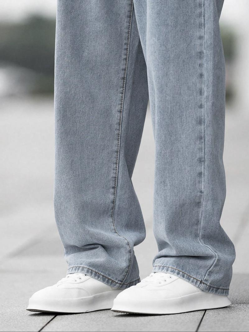 Men's Loose Straight Leg Jeans, Minimalist Jeans, New Trendy Street Style Casual Pants, Fashion Versatile Denim Trousers for Men