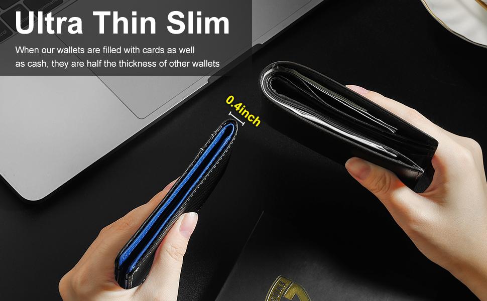 GSOIAX Slim Wallet for Men Leather Carbon Fiber RFID Blocking Minimalist Front Pocket Bifold mens Wallet with ID Window,12 Credit Card Holders with Gift Box