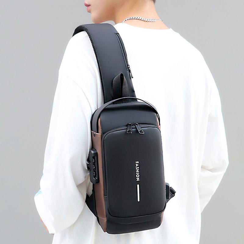 Men's Fashion Anti Theft Shoulder Bag Waterproof Backpack Password Lock Design Crossbody Bag With Useful USB Socket for Casual Commuting Outings