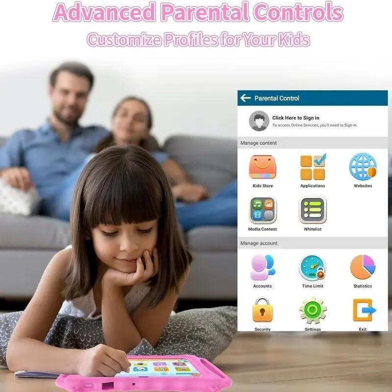 7 Inch Kids Touchscreen Tablet PC Android System Dual Camera WiFi Bluetooth-compatible Shockproof Case Perfect Holiday Gift for Ages 3 and Up