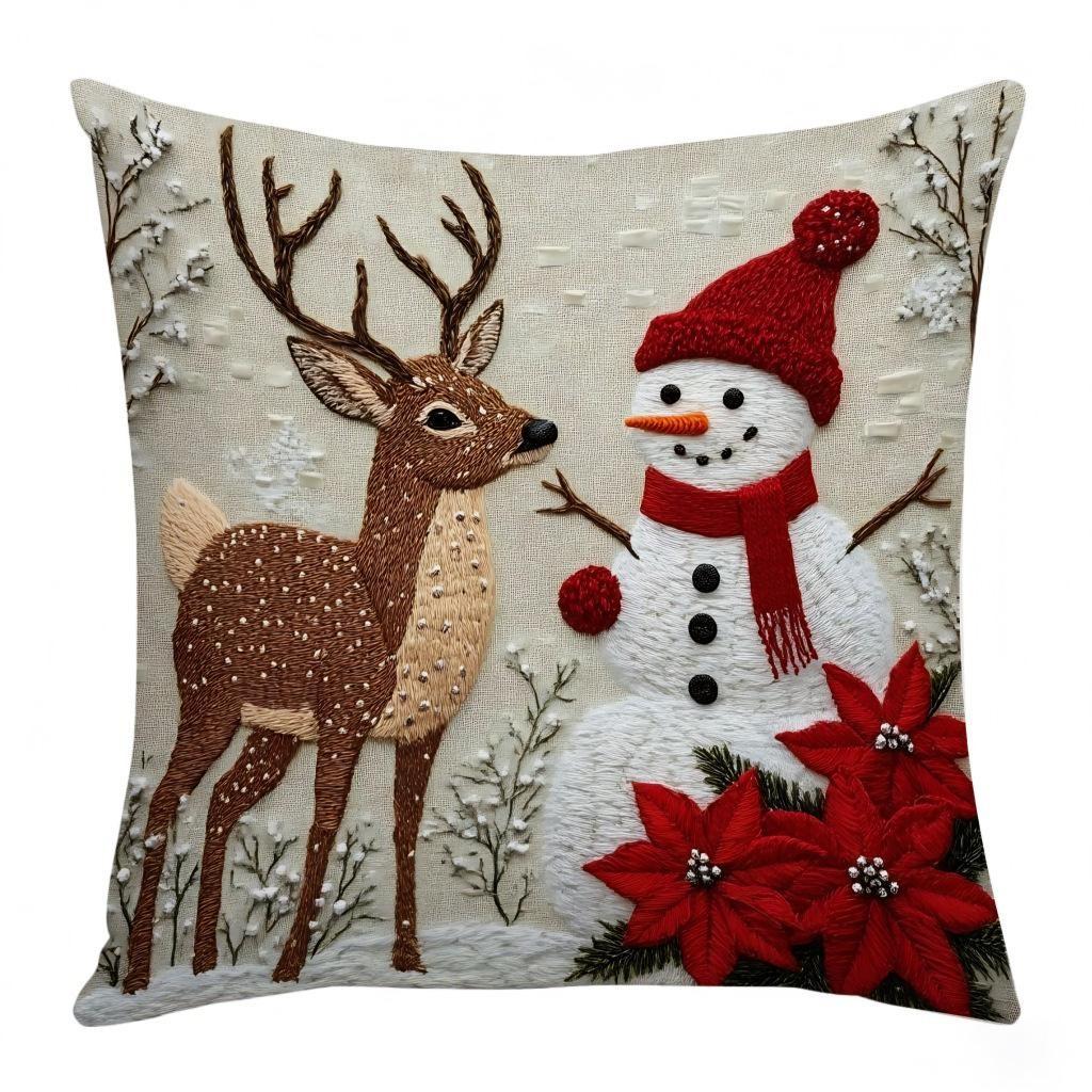 Christmas Decorative Pillowcase, Santa and Reindeer Print, Flat Design, No Embroidery, for Sofa, Bed, Home Décor, Christmas Gift